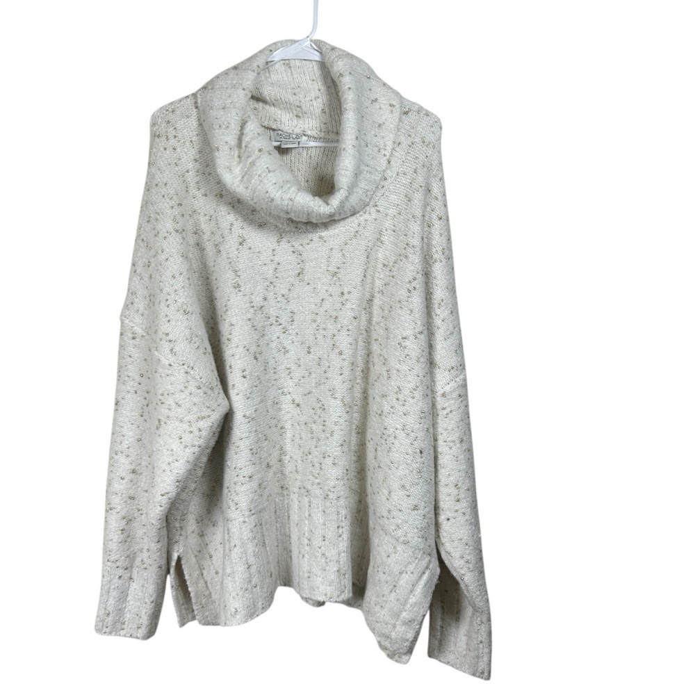 Rachel Zoe Cream Gold Metallic Cowl Neck Knit Sweater 3X NWT